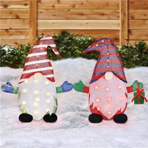 2 Pack Pre-Lit Light Up Gnomes, 50 Lights Lighted Gnome Christmas Decoration